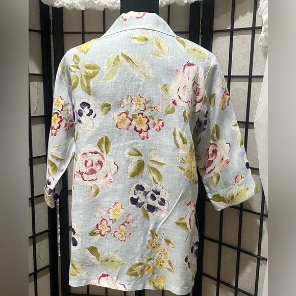 DAVID DART LINEN Floral Button-Up Shirt with Three-Quarter Sleeves, SIZE PS - Picture 6 of 9